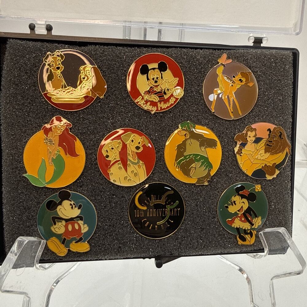 The Disney Channel 10th Anniversary Pin Set Complete in Case